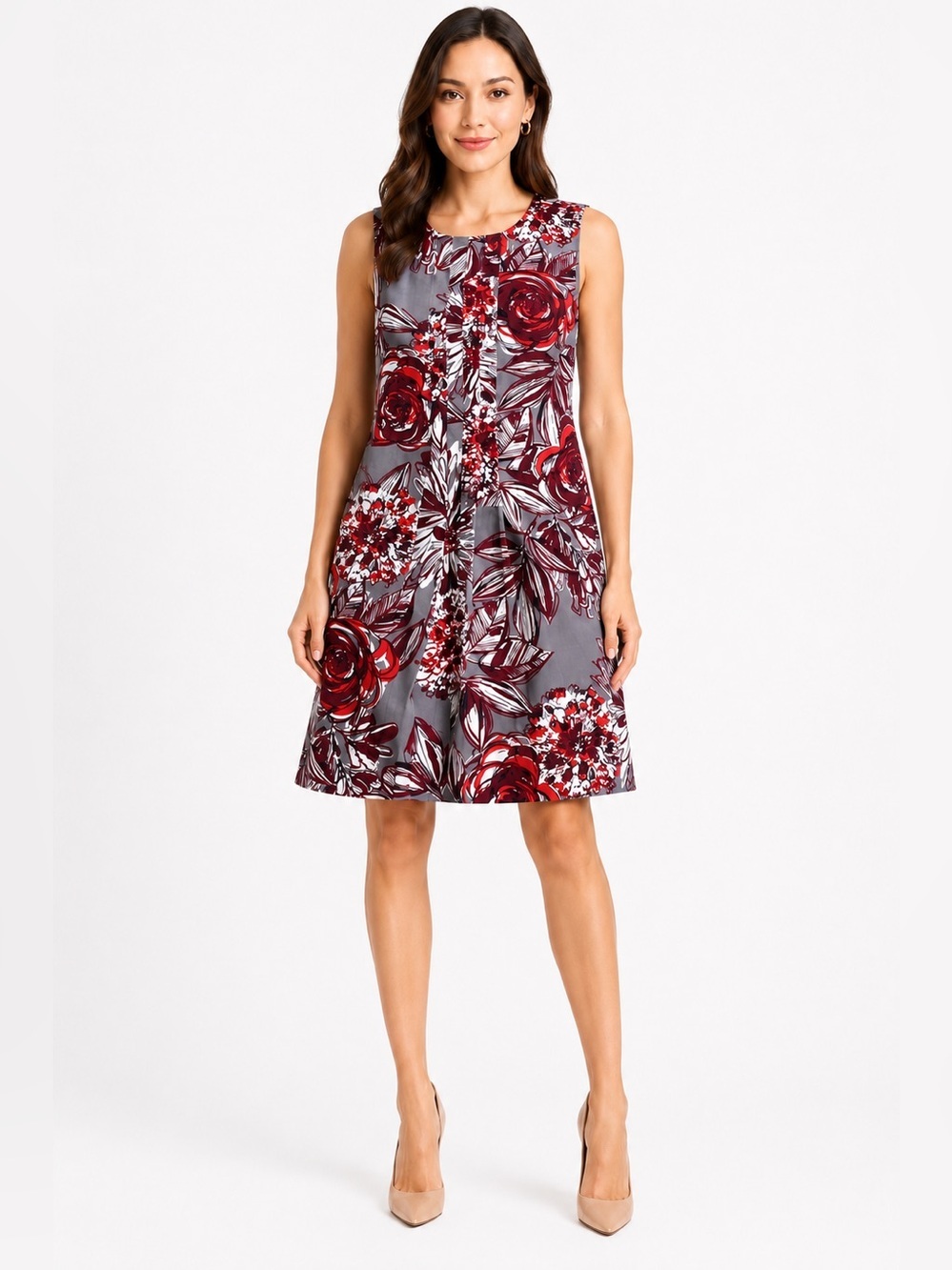 Trina Turk Spellbound Floral Haze Shift Dress Red Gray size 4.